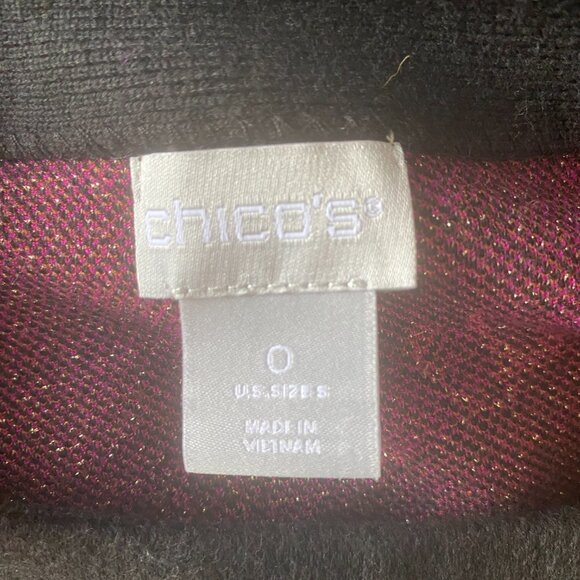 Chico's women's size 0 black pink and gold long sleeve stretchy sweater pullover - Picture 7 of 8